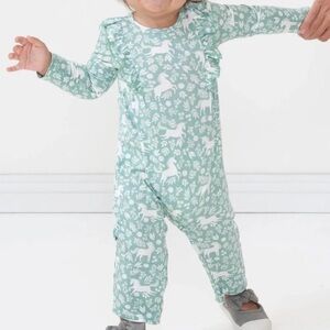 Unicorn Garden Long Sleeve Ruffle Bib Romper | 12-18M